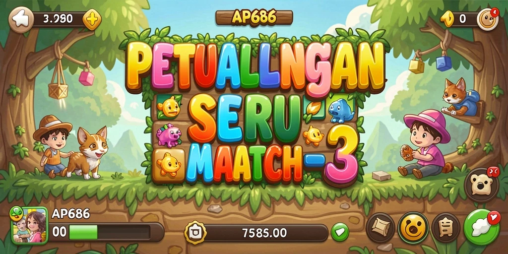 Tampilan gameplay Match-3 yang mengasyikkan dan menarik.