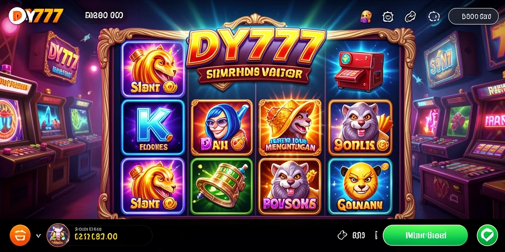 Tampilan gameplay DY777 yang seru dengan tema slot menarik.