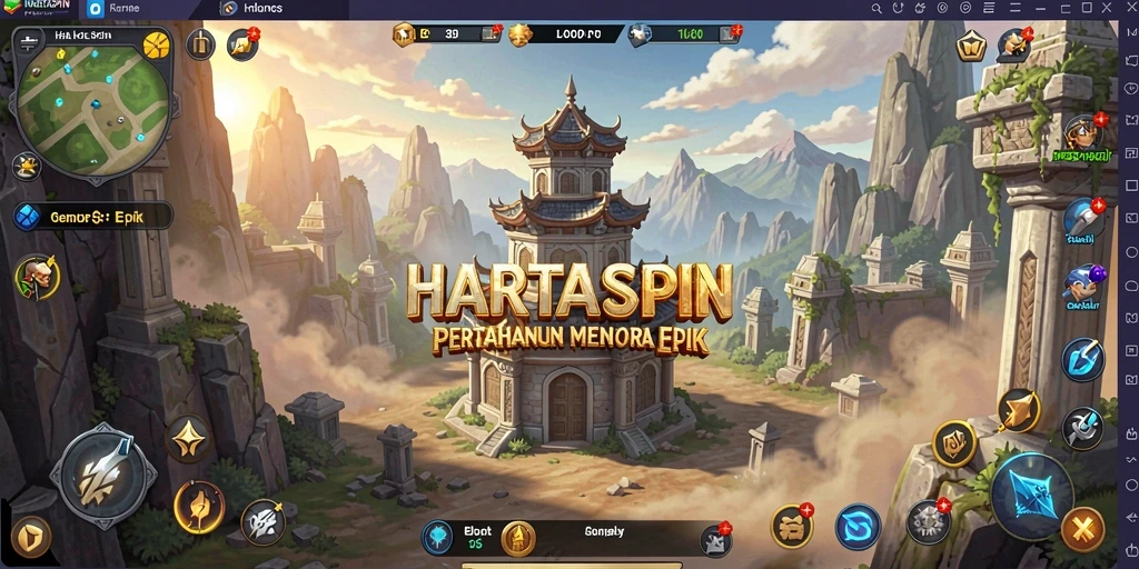 Screenshot HARTASPIN menunjukkan aksi menegangkan pertahanan menara.