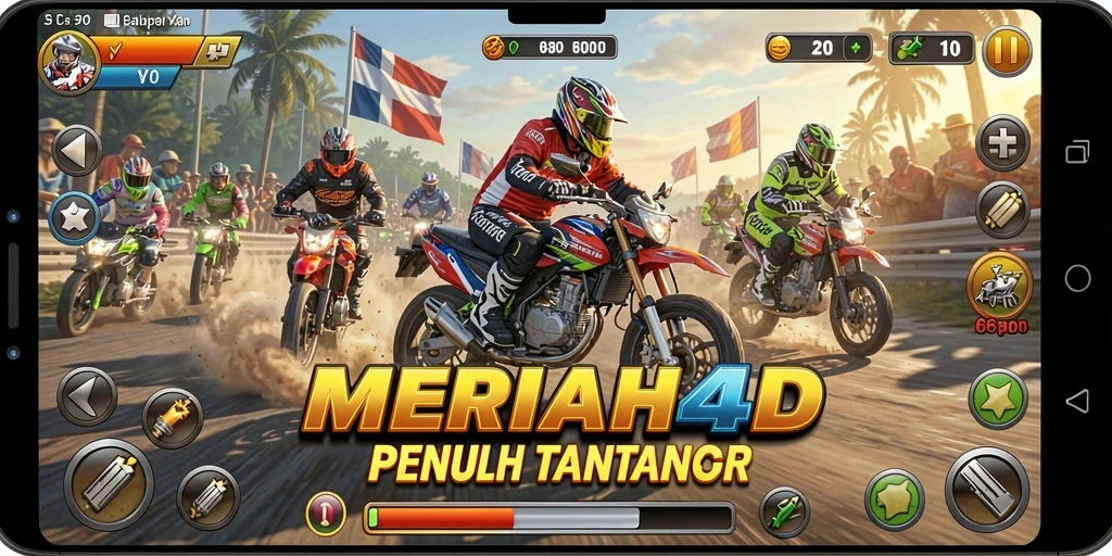 Gameplay MERIAH4D dengan balapan motor yang seru dan menantang.