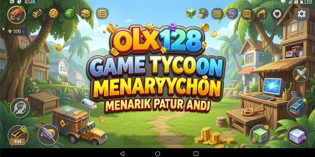 Screenshot dari gameplay Tycoon OLX128 yang menampilkan pembangunan bisnis.