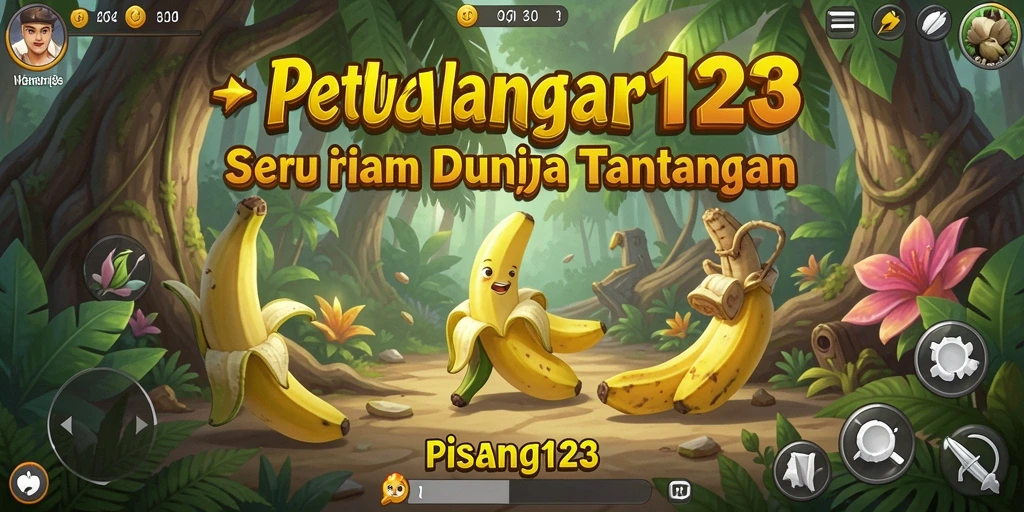 Screenshot gameplay PISANG123 menunjukkan karakter berlari melewati rintangan menantang.