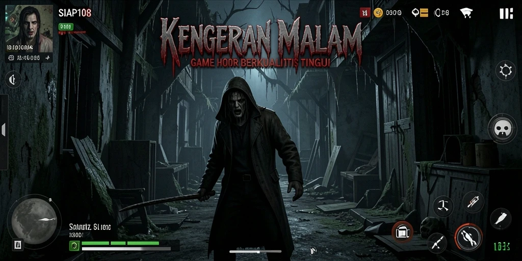 Tampilan gameplay menegangkan dari SIAP108 dalam suasana horor.