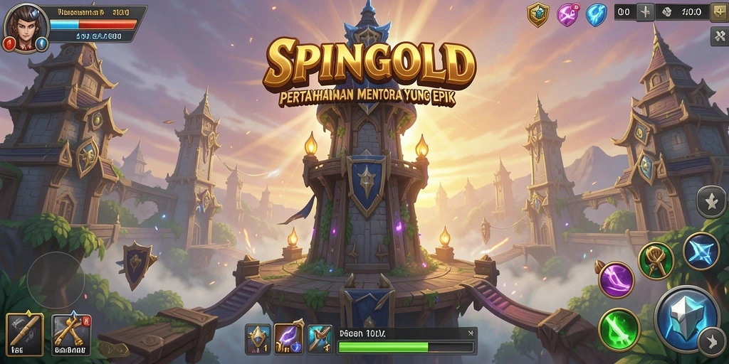 Tampilan menarik dari gameplay SPINGOLD dalam pertempuran Tower Defense.