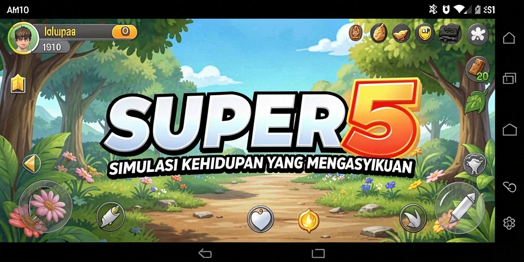 Screenshot utama SUPER5 menampilkan pengalaman gameplay Simulation yang interaktif.