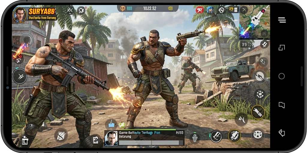 Gameplay SURYA88 yang mendebarkan dalam arena Battle Royale.