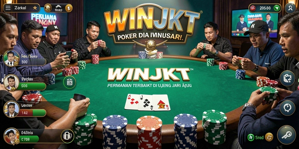 Tampilan gameplay poker seru di WINJKT dengan pemain aktif.